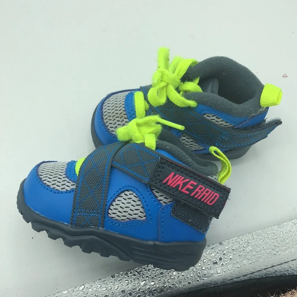 Nike Raid Toddler Shoes Size 2C Blue Neon Volt 644415-005 Athletic Sneakers